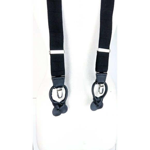 Black stretch silver clip/tab suspenders/stretch canvas braces/black suspenders - Picture 3 of 4